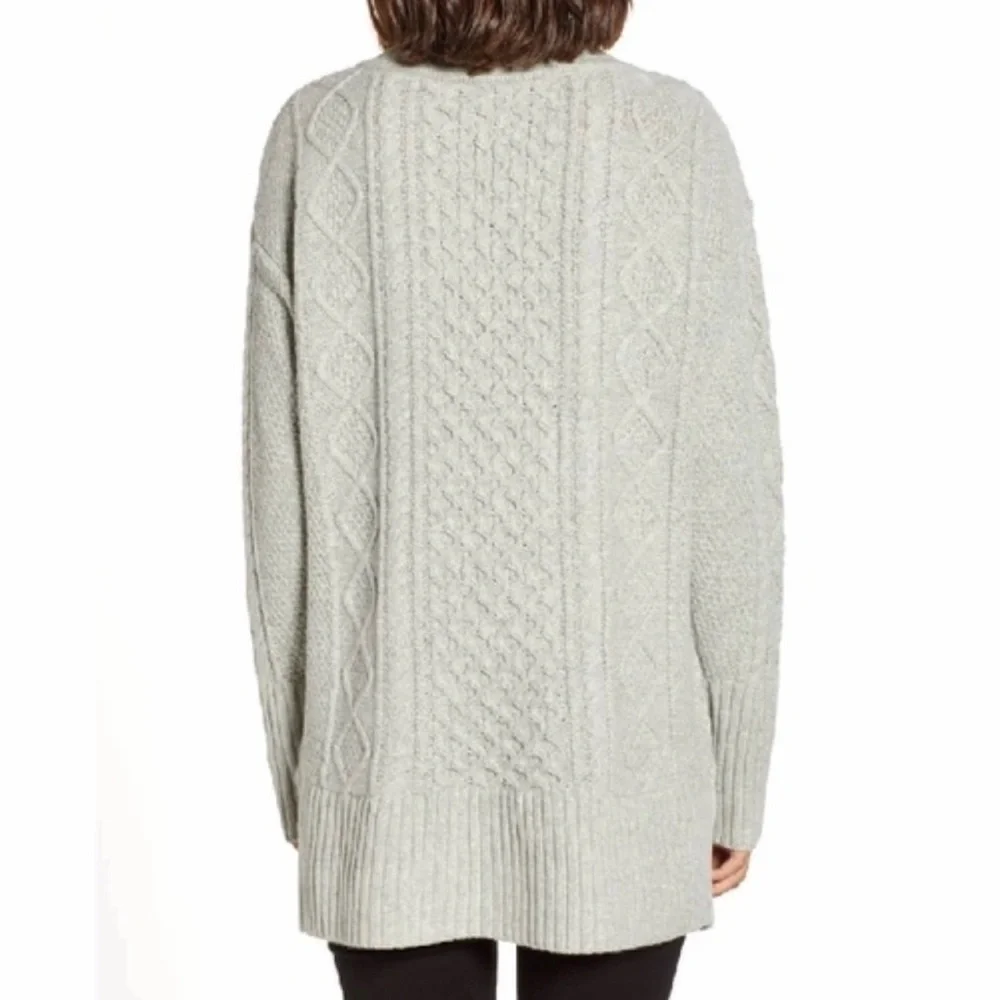 J. CREW Cable Knit Tunic Sweater Wool Blend Patchwork Preppy Beige Gray Small